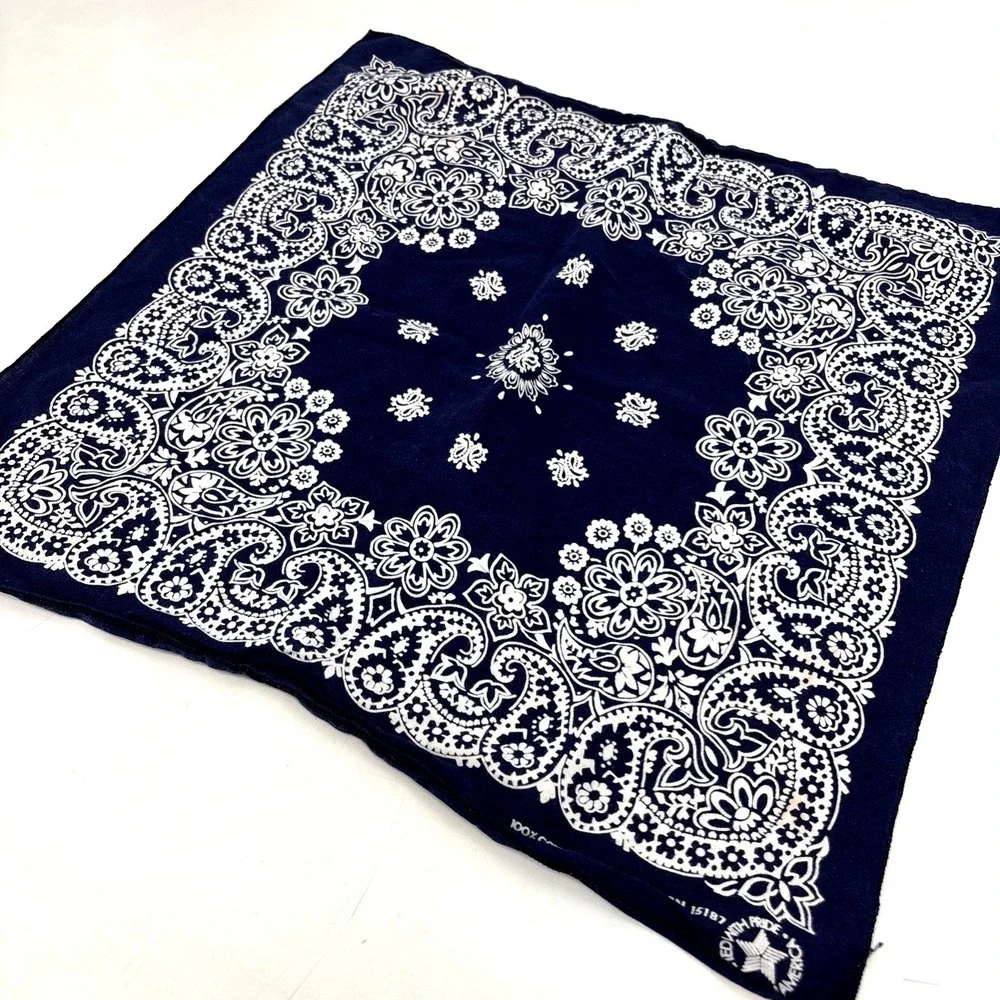 Vintage Navy Blue Bandana Paisley 100% Cotton Handkerchief Made in USA RN 15187